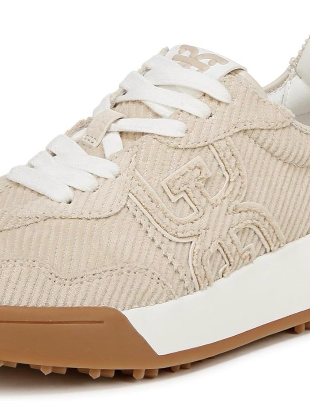 Sam Edelman Beige Corduroy Low-Top Sneakers with Gum Sole